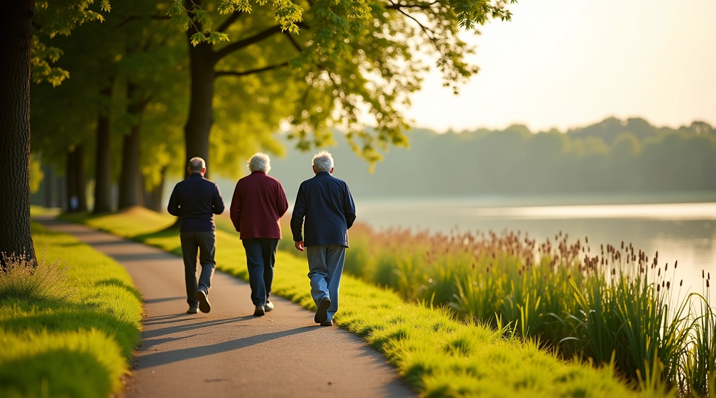 Peaceful walking path along the Kaunas reservoir shoreline with lush vegetation